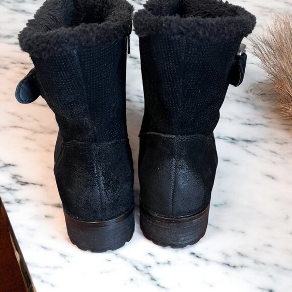 BareTraps Fairlee Black Ankle Zip Suede Leather Boots Size 7.5M Faux Fur Lined - Picture 5 of 13
